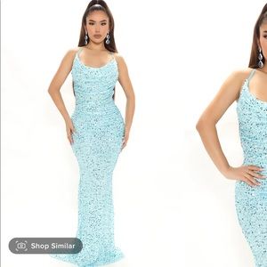 Blue Aqua Sequin Gown Dress